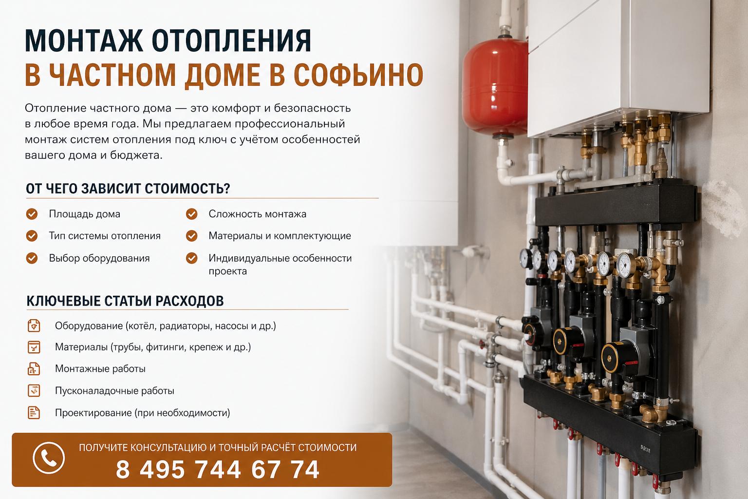 Стоимость монтажа отопления в частном доме в Софьино: ключевые статьи расходов
