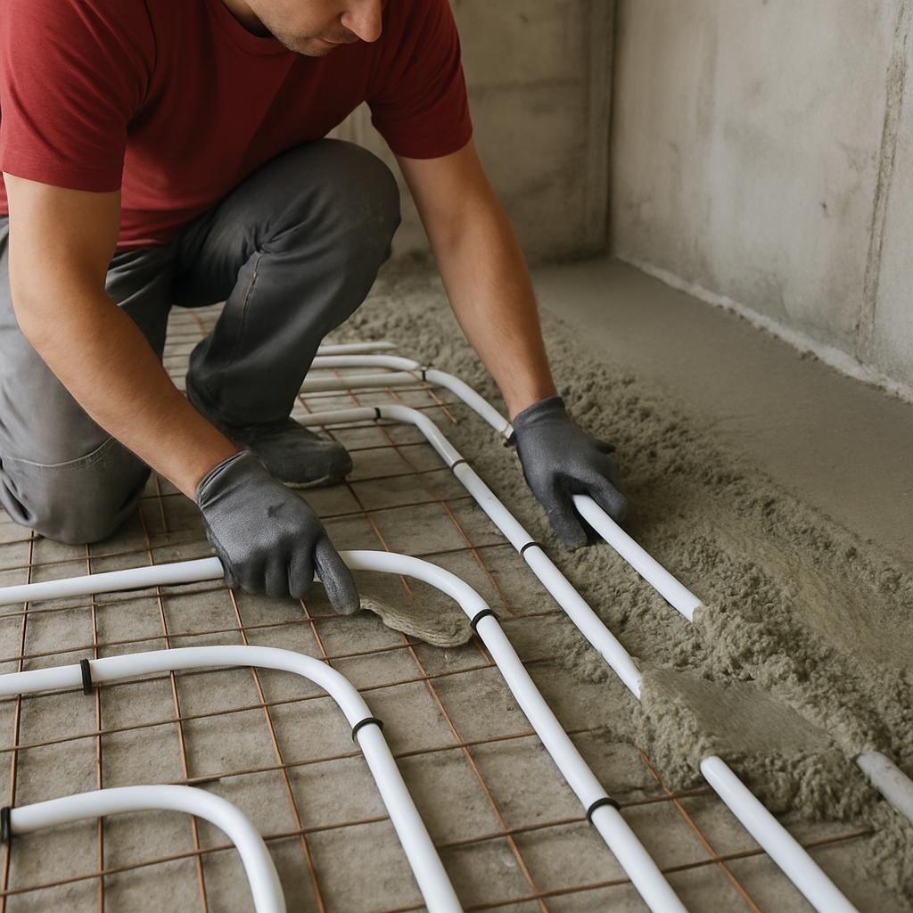 Монтаж труб в стяжке