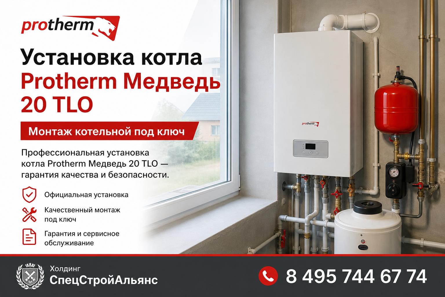 Профессиональная установка котла Protherm Медведь 20 TLO — гарантия качества и безопасности