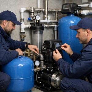 Специалисты настраивают основное оборудование частного водоснабжения