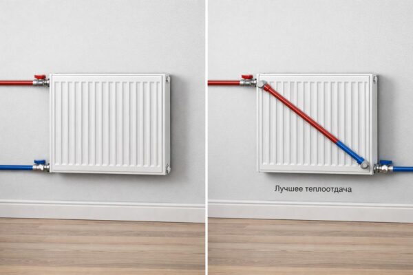 Какой способ подключения радиаторов обеспечивает наибольшую теплоотдачу?