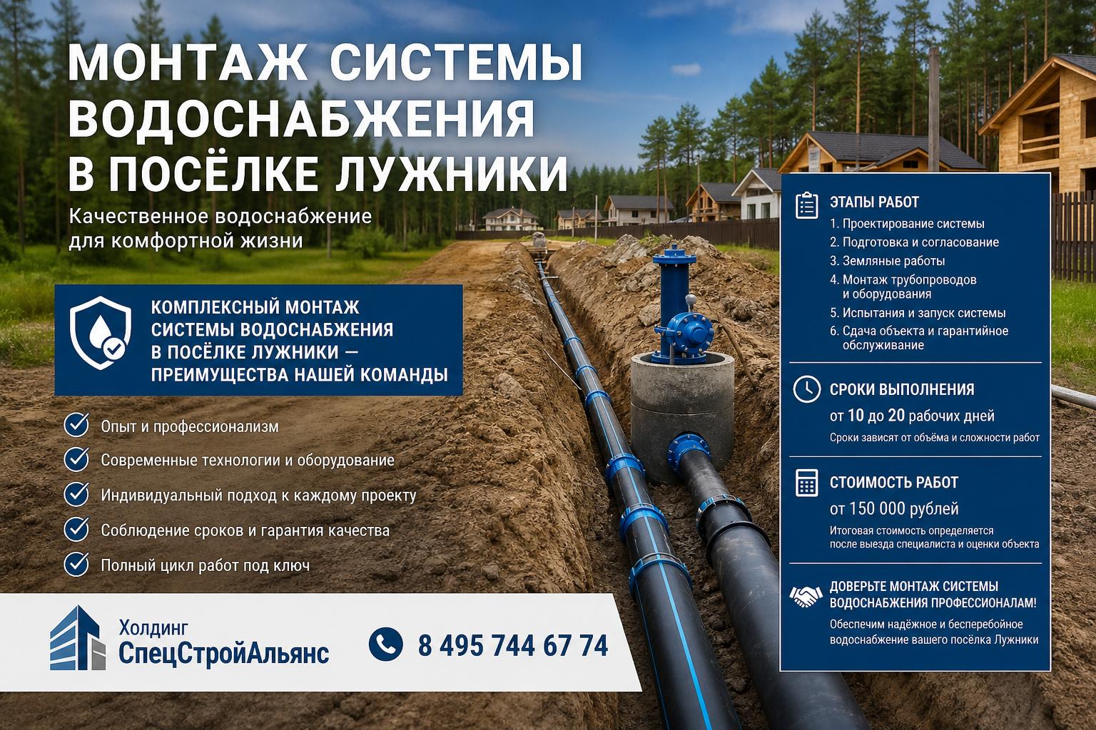 Комплексный монтаж системы водоснабжения в посёлке Лужники — преимущества нашей команды