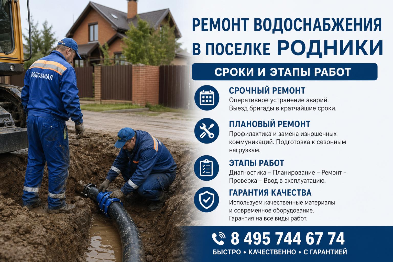 Срочный и плановый ремонт водоснабжения в поселке Родники — быстро, качественно, с гарантией