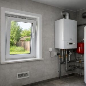 Окно в бойлерной частного дома