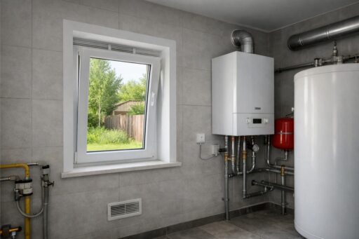 Окно в бойлерной частного дома