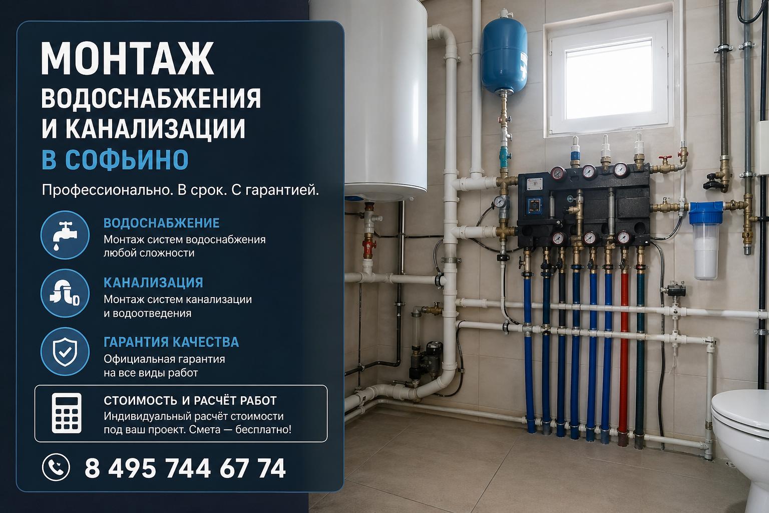 Комплексный монтаж водоснабжения и канализации в Софьино — профессионально, в срок, с гарантией