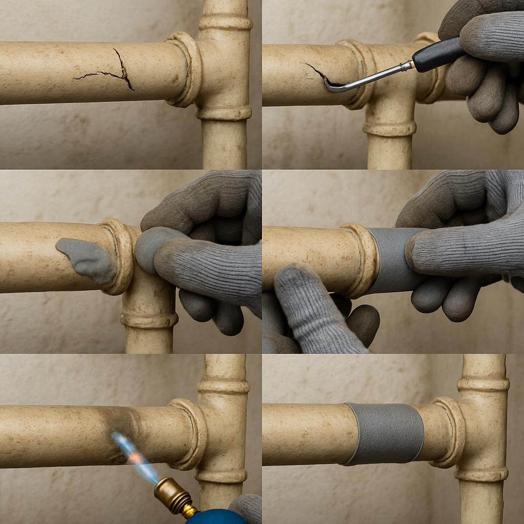 Ремонт трещин в трубах газового отопления Ремонт трещин в трубах газового отопления