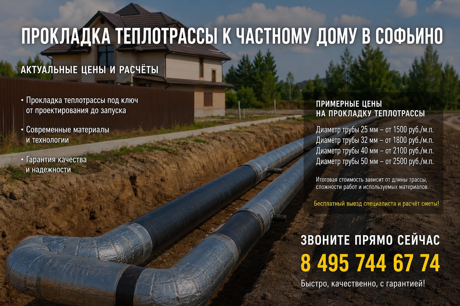 Сколько стоит прокладка теплотрассы к частному дому в Софьино: быстрый обзор цен