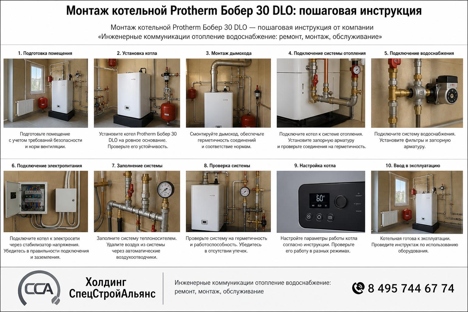 Монтаж котельной Protherm Бобер 30 DLO — пошаговая инструкция от компании «Инженерные коммуникации отопление водоснабжение: ремонт, монтаж, обслуживание»
