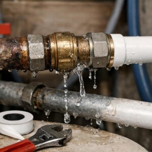 Протекает соединение труб отопления и водоснабжения в частном доме