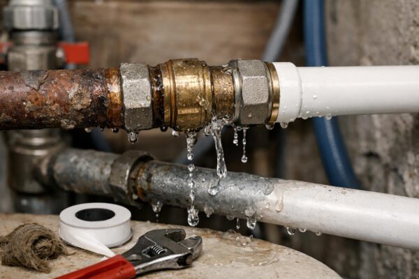 Протекает соединение труб отопления и водоснабжения в частном доме
