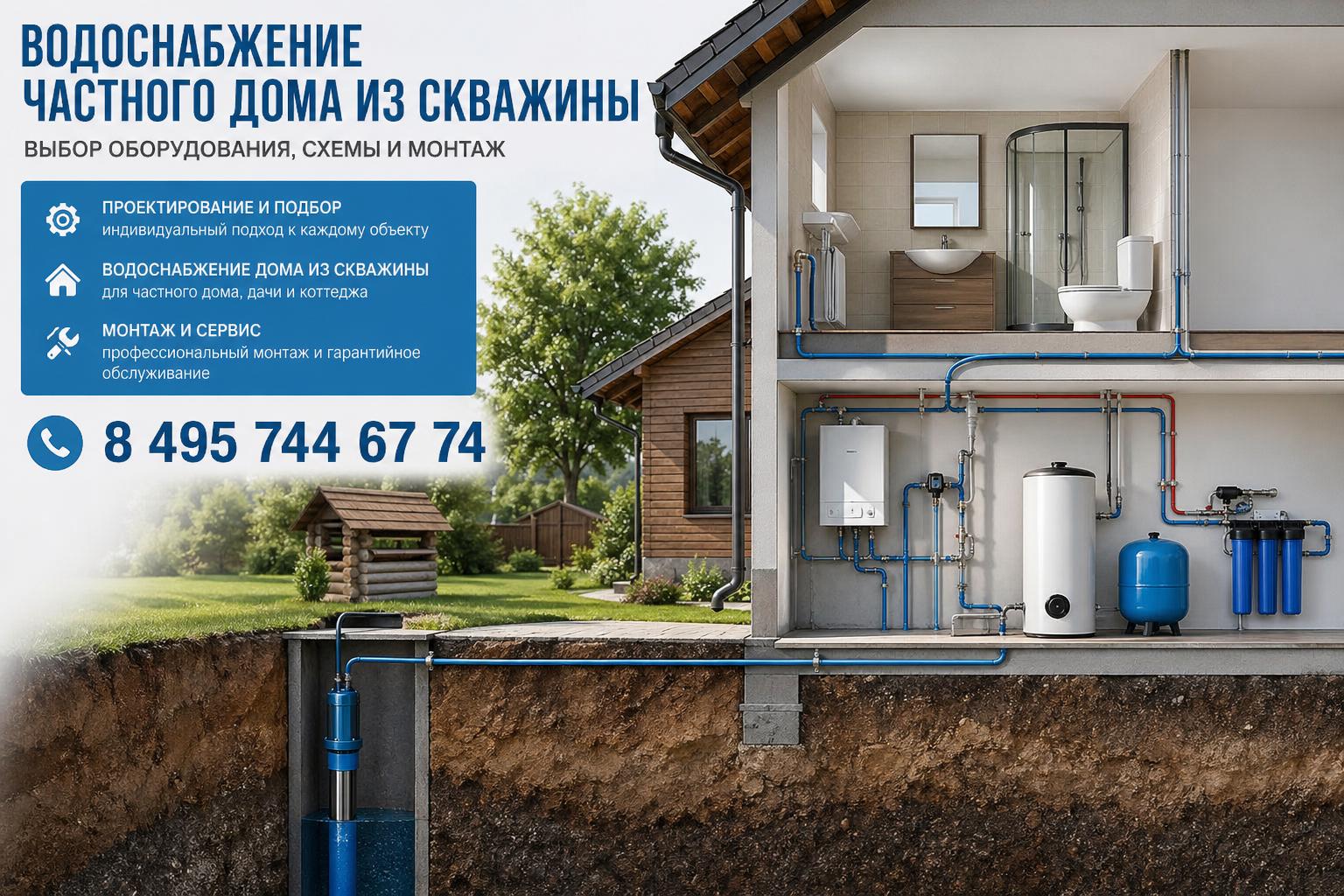 Проектирование и подбор: Водоснабжение дома из скважины для частного дома, дачи и коттеджа Проектирование и подбор: Водоснабжение дома из скважины для частного дома, дачи и коттеджа