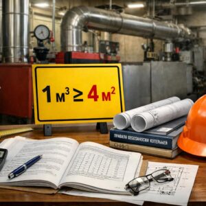 Сколько м² площади приходится на 1 м³ свободного объёма котельной?