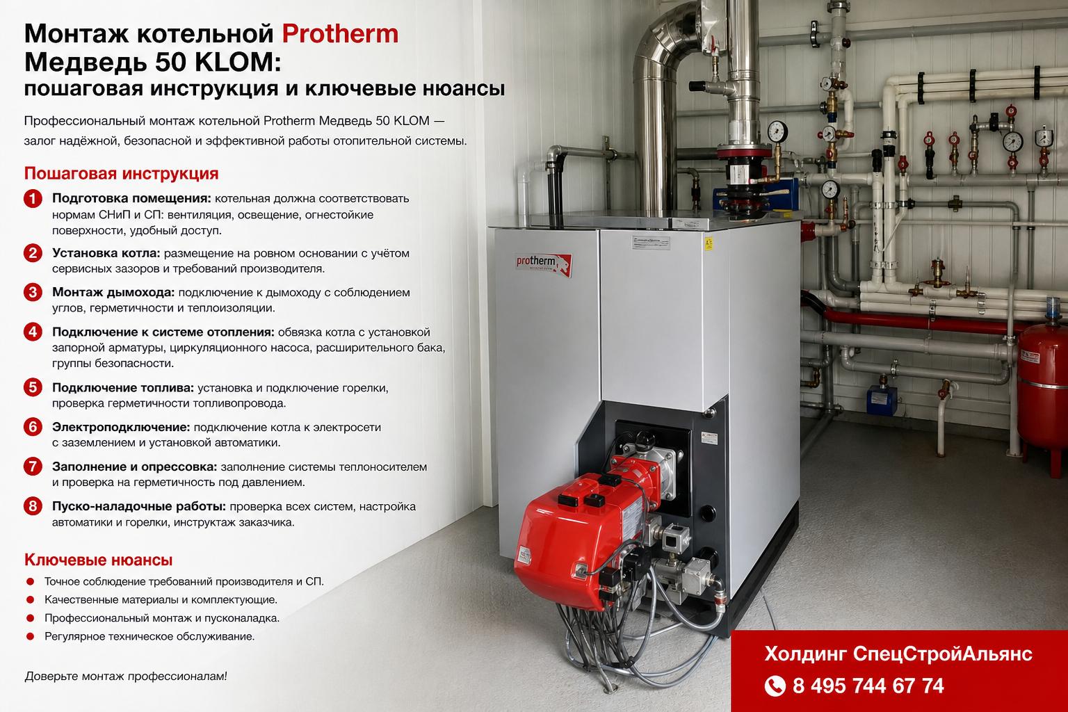 Профессиональный монтаж котельной Protherm Медведь 50 KLOM — пошаговая инструкция Профессиональный монтаж котельной Protherm Медведь 50 KLOM — пошаговая инструкция