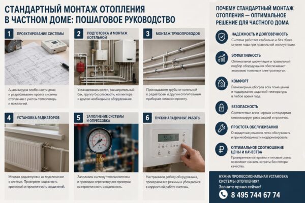Стандартный монтаж отопления в частном доме