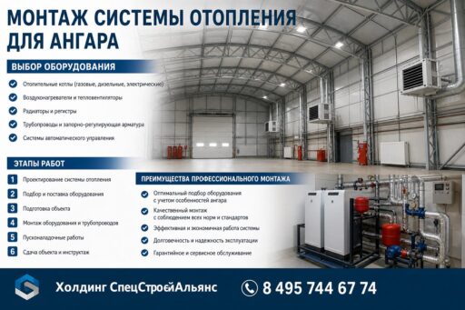 Монтаж системы отопления для ангара