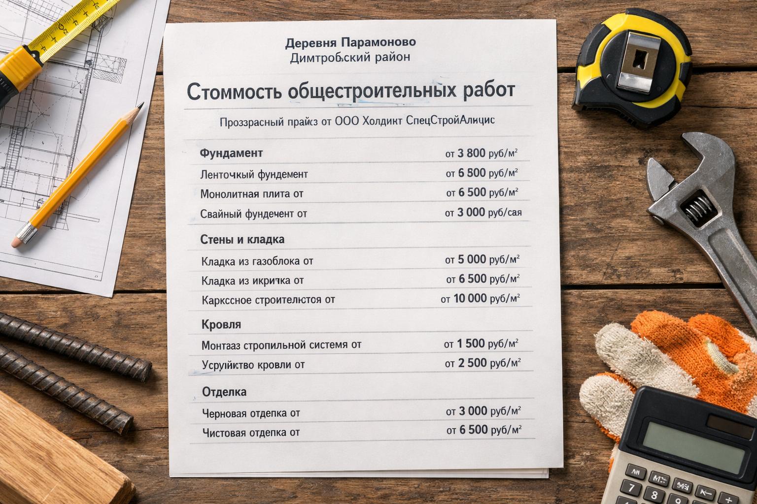 деревня Парамоново ► Стоимость общестроительных работ: прозрачный прайс от ООО Холдинг СпецСтройАльянс деревня Парамоново ► Стоимость общестроительных работ: прозрачный прайс от ООО Холдинг СпецСтройАльянс