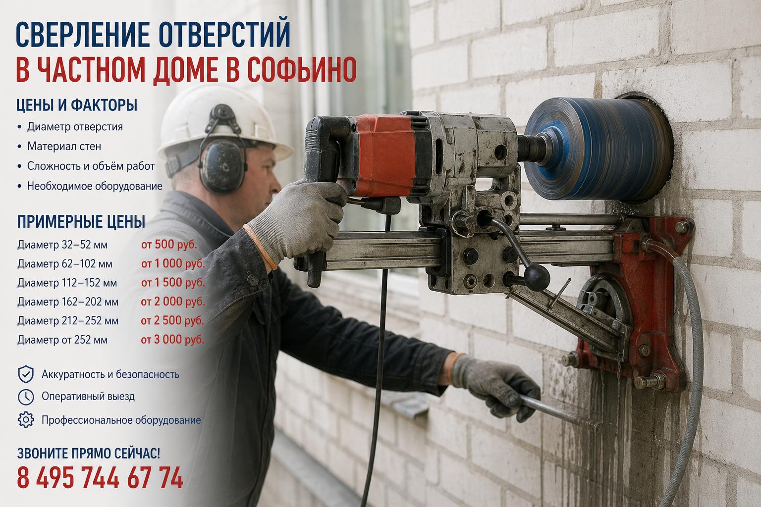 Цены на сверление отверстий в частном доме в Софьино — прозрачный прайс для владельцев