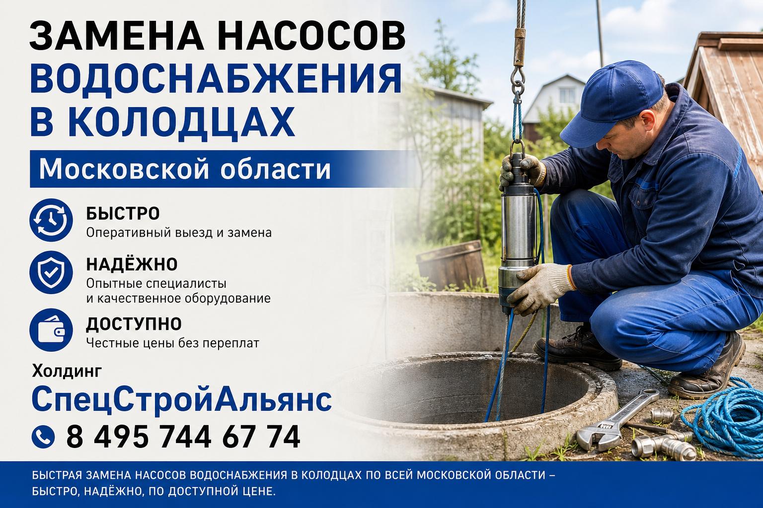 Быстрая замена насосов водоснабжения в колодцах по всей Московской области — быстро, надёжно, по доступной цене