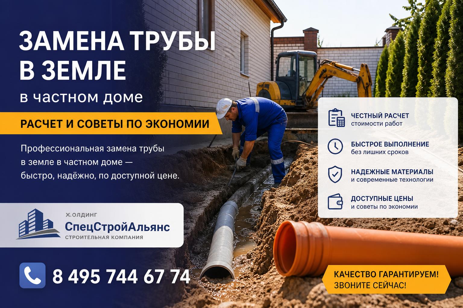 Профессиональная замена трубы в земле в частном доме — быстро, надёжно, по доступной цене