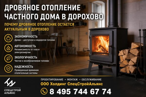 Дровяное отопление частного дома в Дорохово
