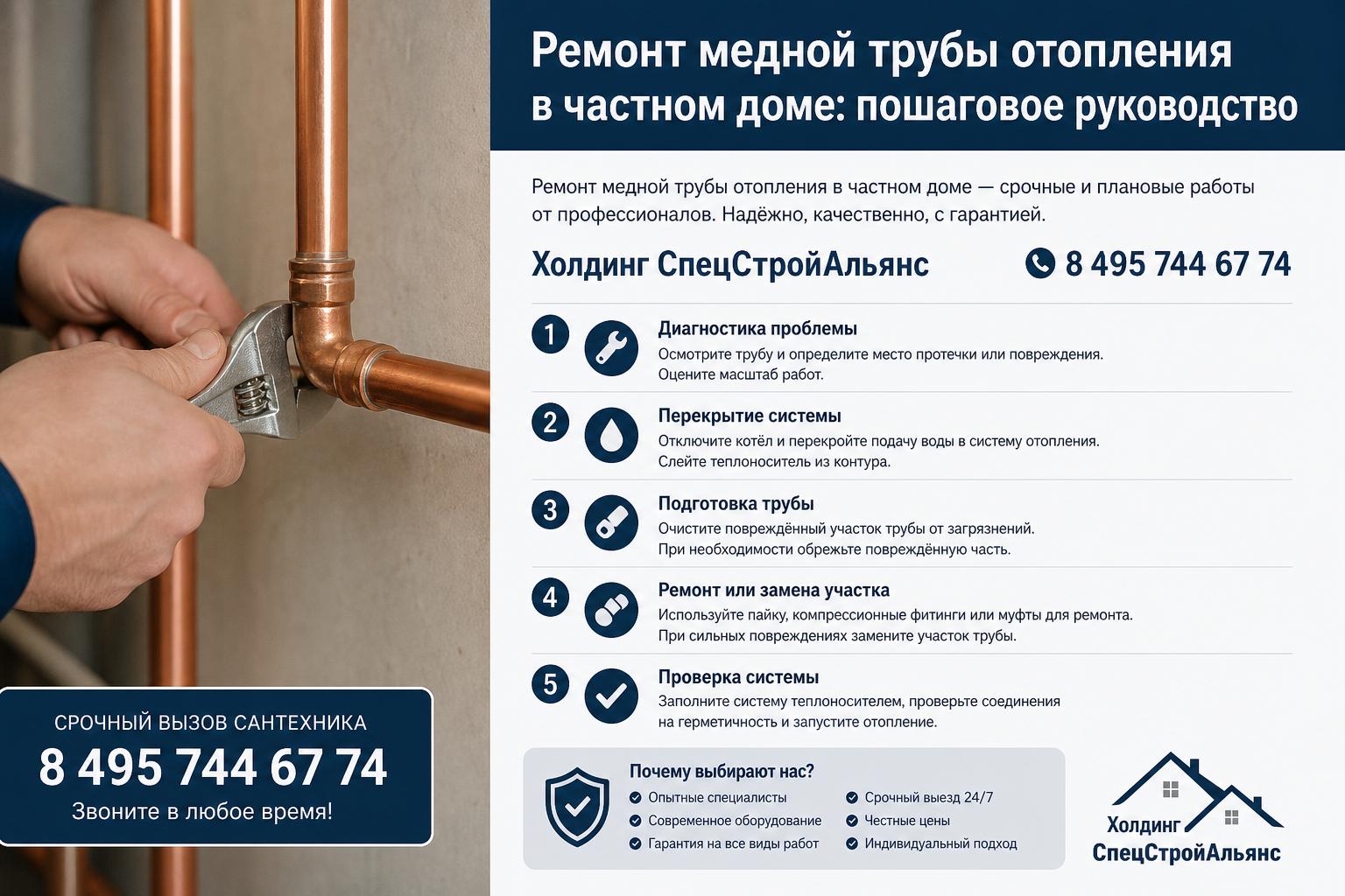 Ремонт медной трубы отопления в частном доме — срочные и плановые работы от Ремонт медной трубы отопления в частном доме — срочные и плановые работы от