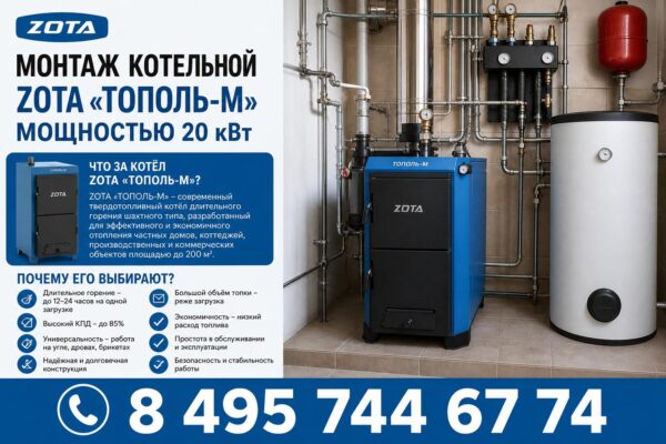 Монтаж котельной ZOTA «ТОПОЛЬ-М» на 20 кВт