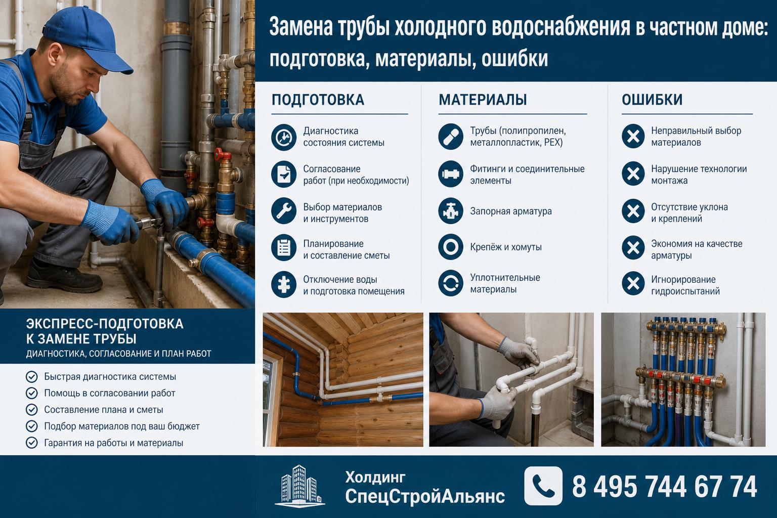 Экспресс-подготовка к замена трубы холодного водоснабжения: диагностика, согласование и план работ