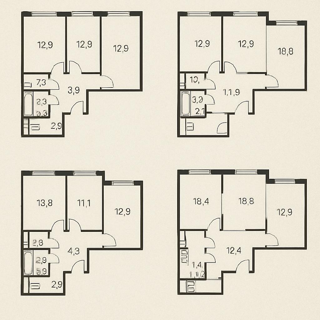 Схема трехкомнатной квартиры в доме серии П-44Т