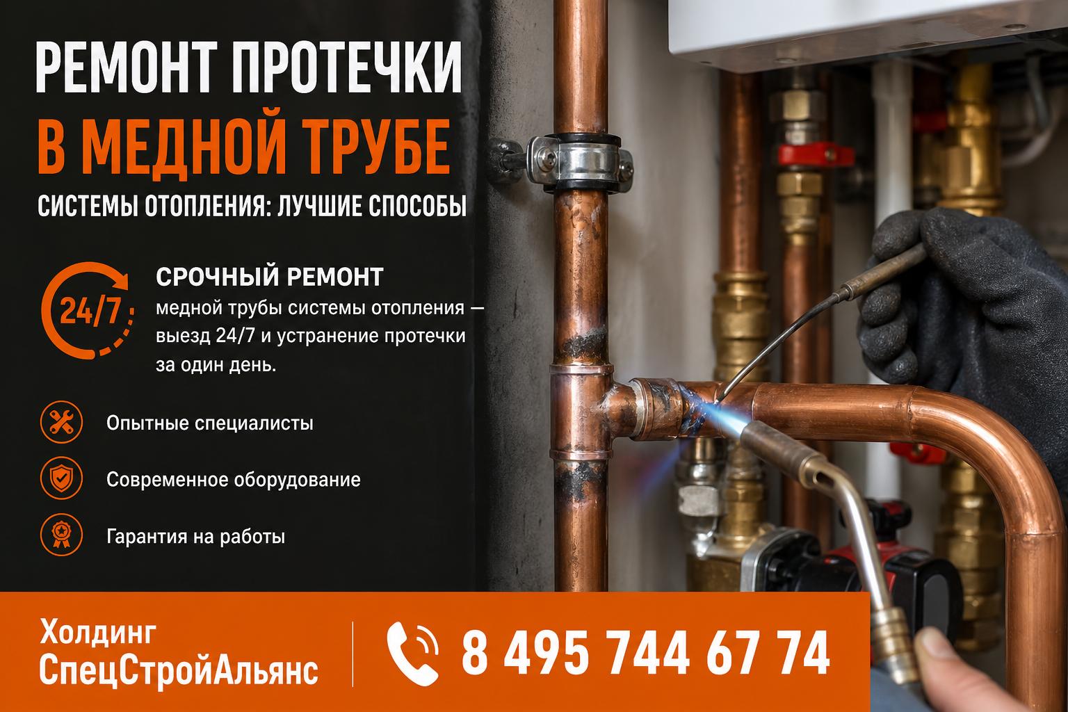 Срочный ремонт медной трубы системы отопления — выезд 24/7 и устранение протечки за один день