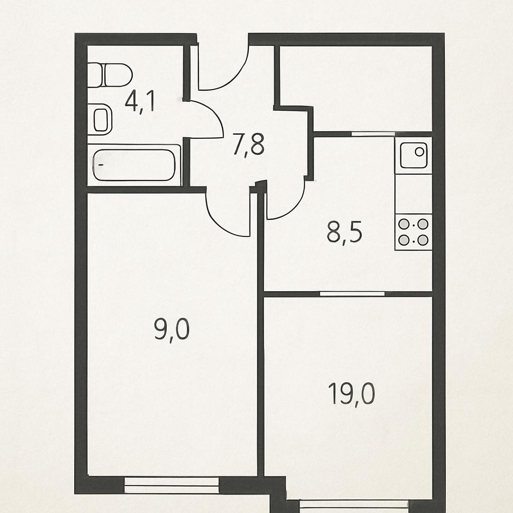 Схема однокомнатной квартиры дома серии П-44Т