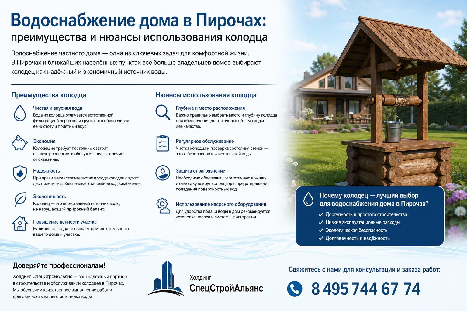 Почему колодец — лучший выбор для водоснабжения дома в Пирочах