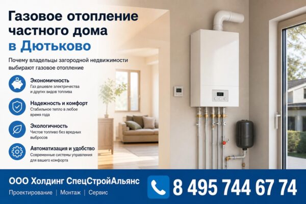 Газовое отопление частного дома в Дютьково