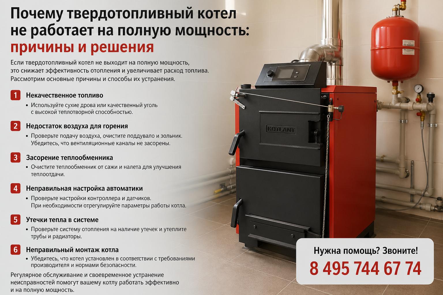 Основные причины, почему твердотопливный котел не работает на полную мощность