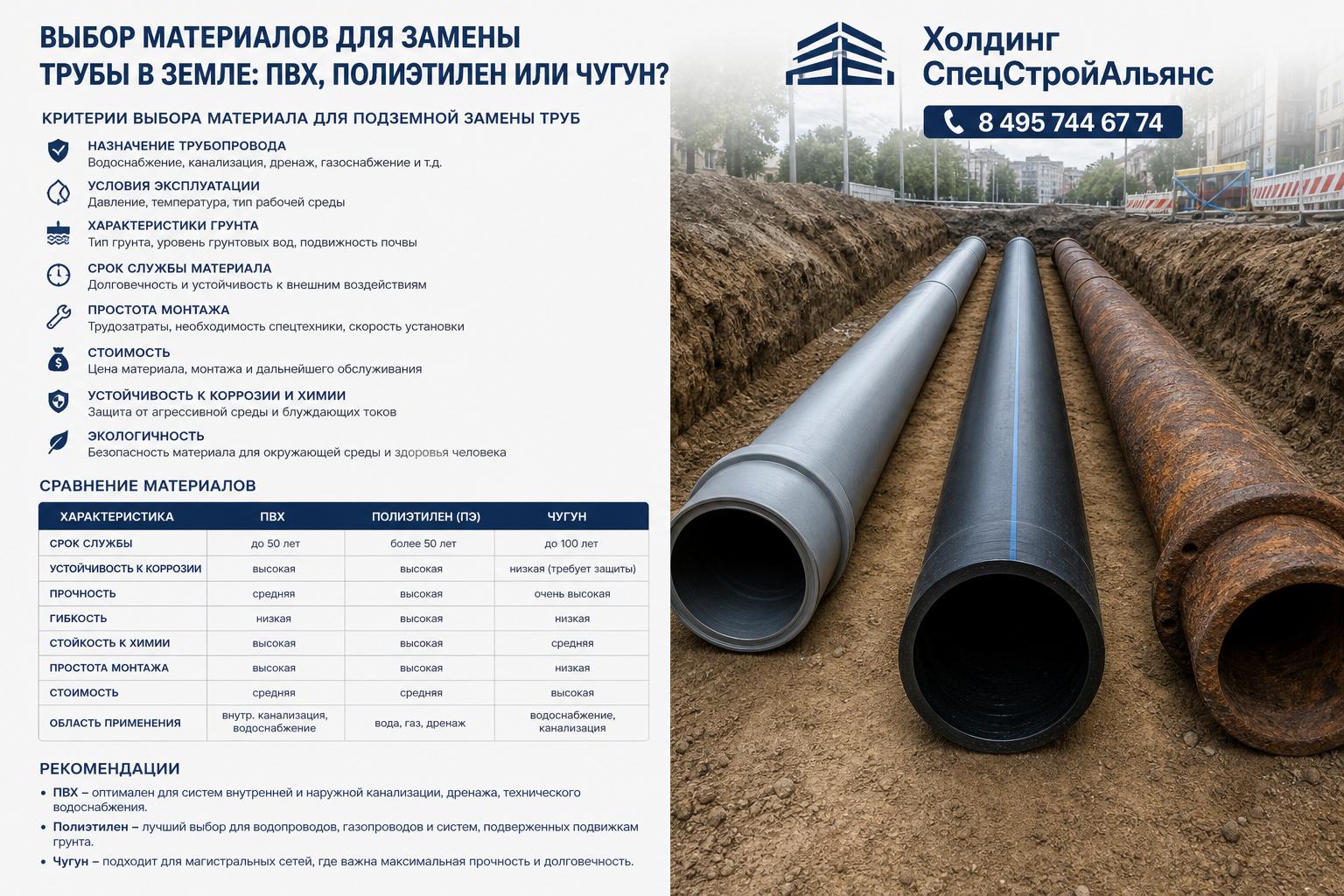 Критерии выбора материала для подземной замены труб
