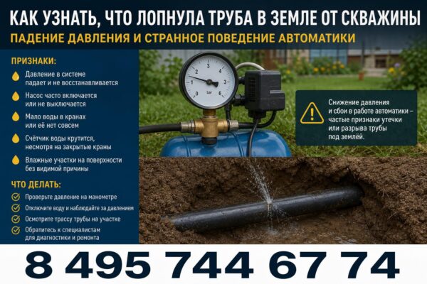 Как точно определить, что лопнула труба в земле от скважины