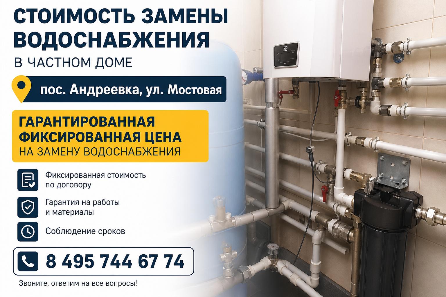 Гарантированная фиксированная цена на замену водоснабжения в пос. Андреевка, ул. Мостовая