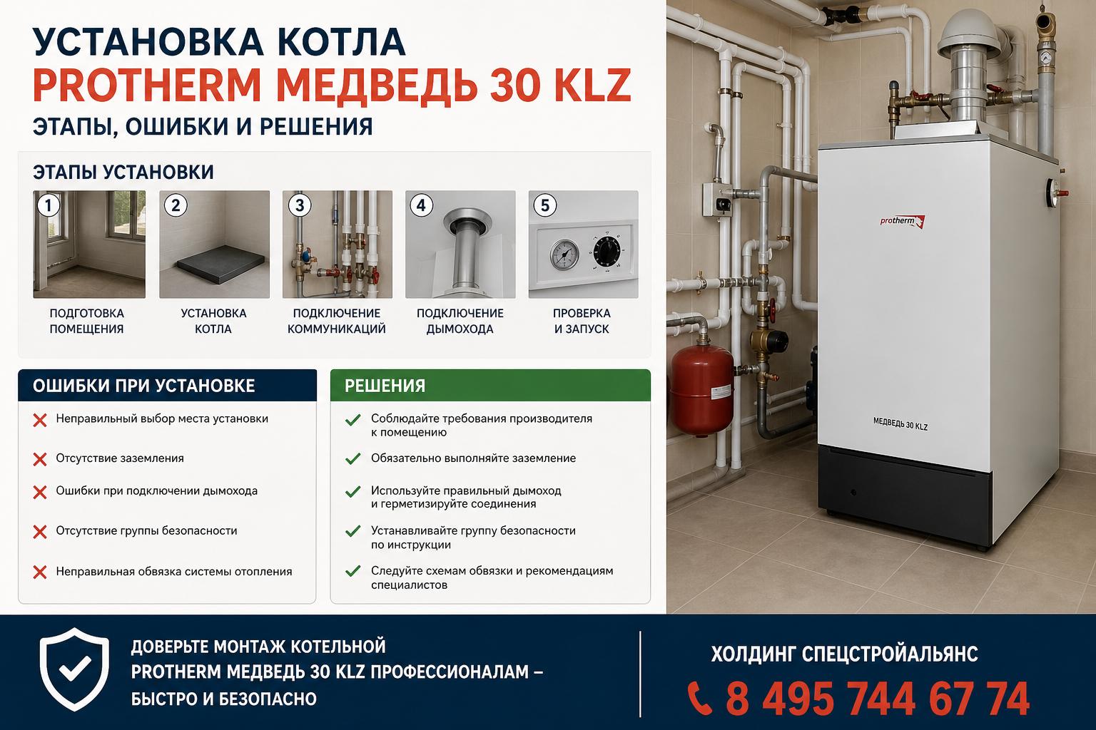 Доверьте монтаж котельной Protherm Медведь 30 KLZ профессионалам — быстро и безопасно Доверьте монтаж котельной Protherm Медведь 30 KLZ профессионалам — быстро и безопасно