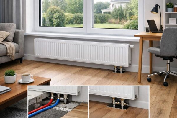 Стальной панельный радиатор с нижним подключением в пол