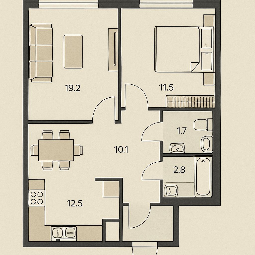 Схема двухкомнатной квартиры П‑44Т
