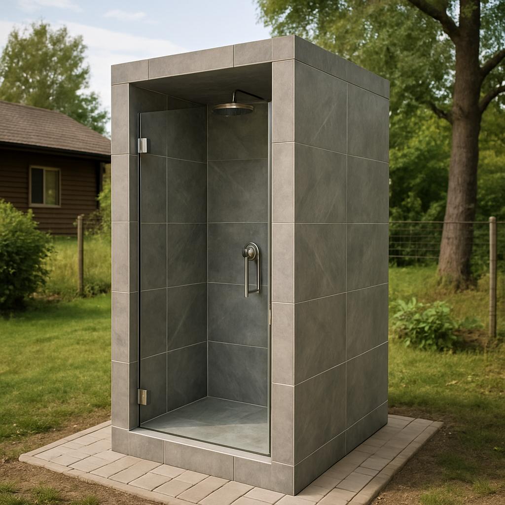 Установка душевой кабины из керамогранита на даче