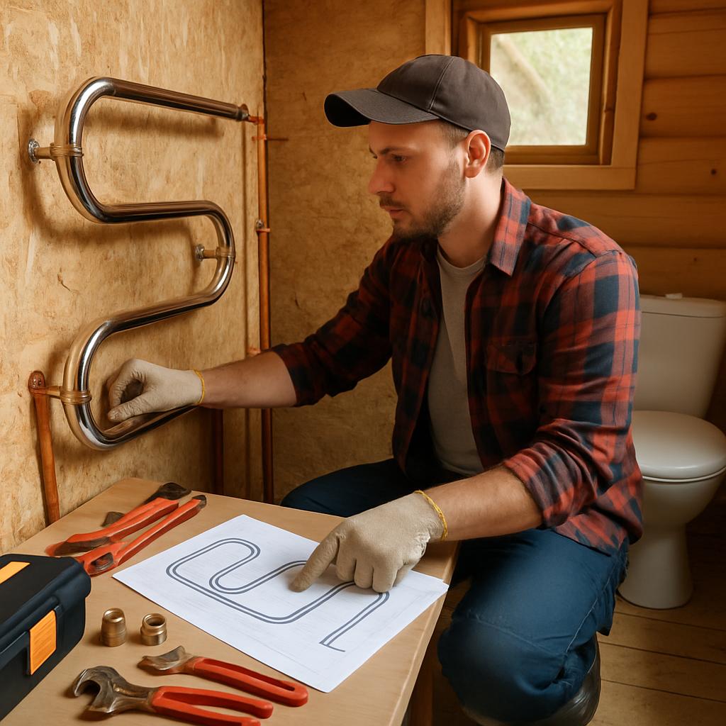 Установка полотенцесушителя в санузле на даче