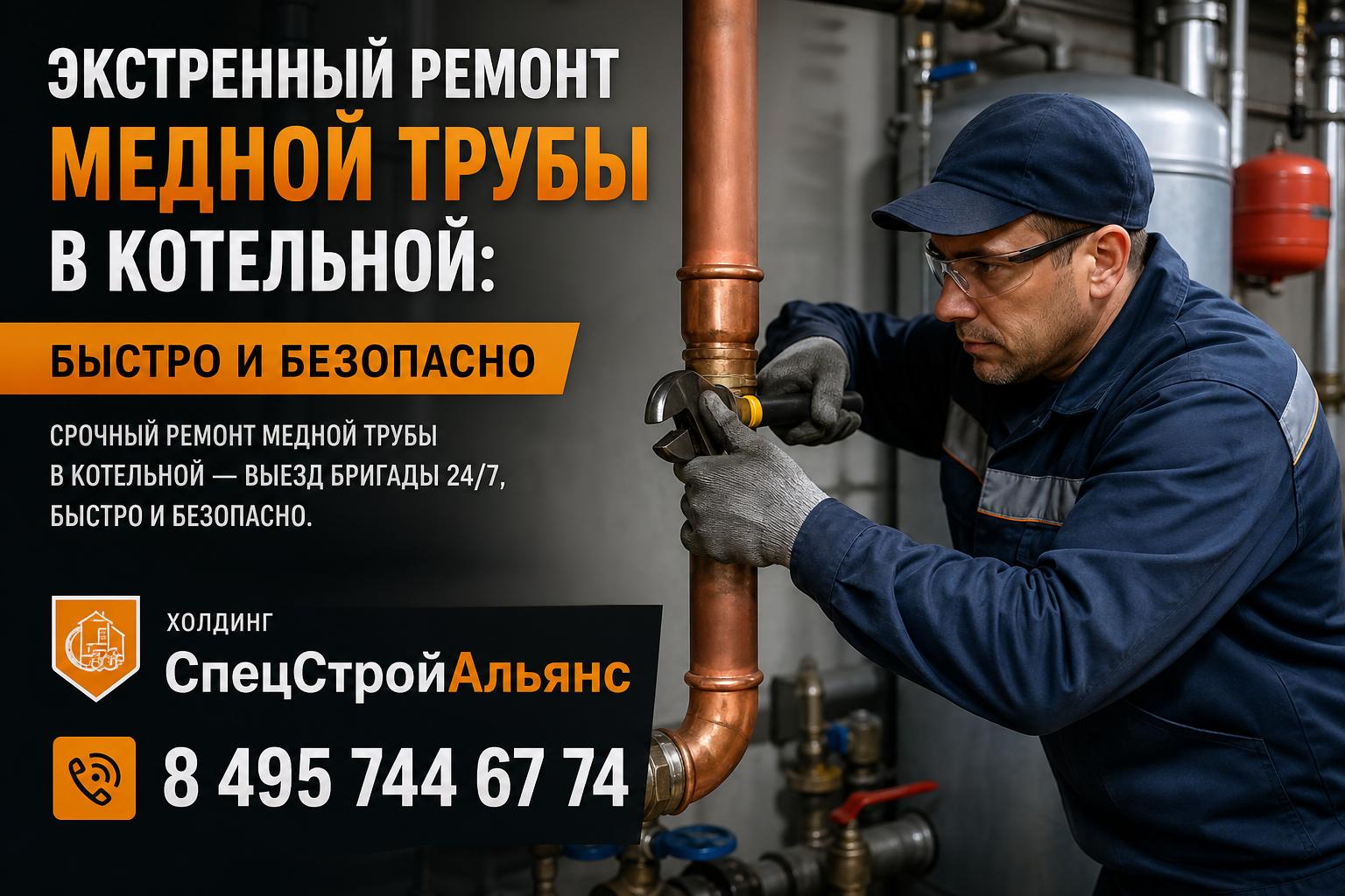 Срочный ремонт медной трубы в котельной — выезд бригады 24/7, быстро и безопасно