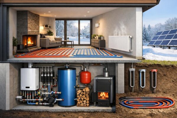 Комбинированное водяное отопление коттеджа представляет собой