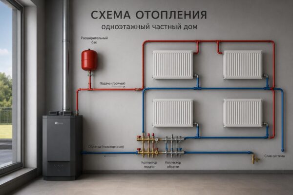 Как правильно спроектировать схему отопления в частном доме одноэтажный: простые решения для комфортного тепла