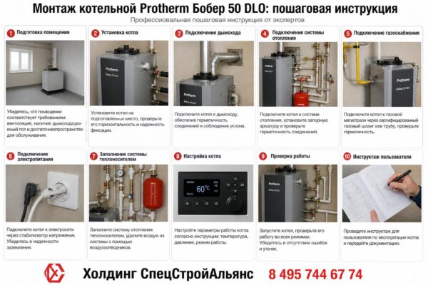 Монтаж котельной Protherm Бобер 50 DLO