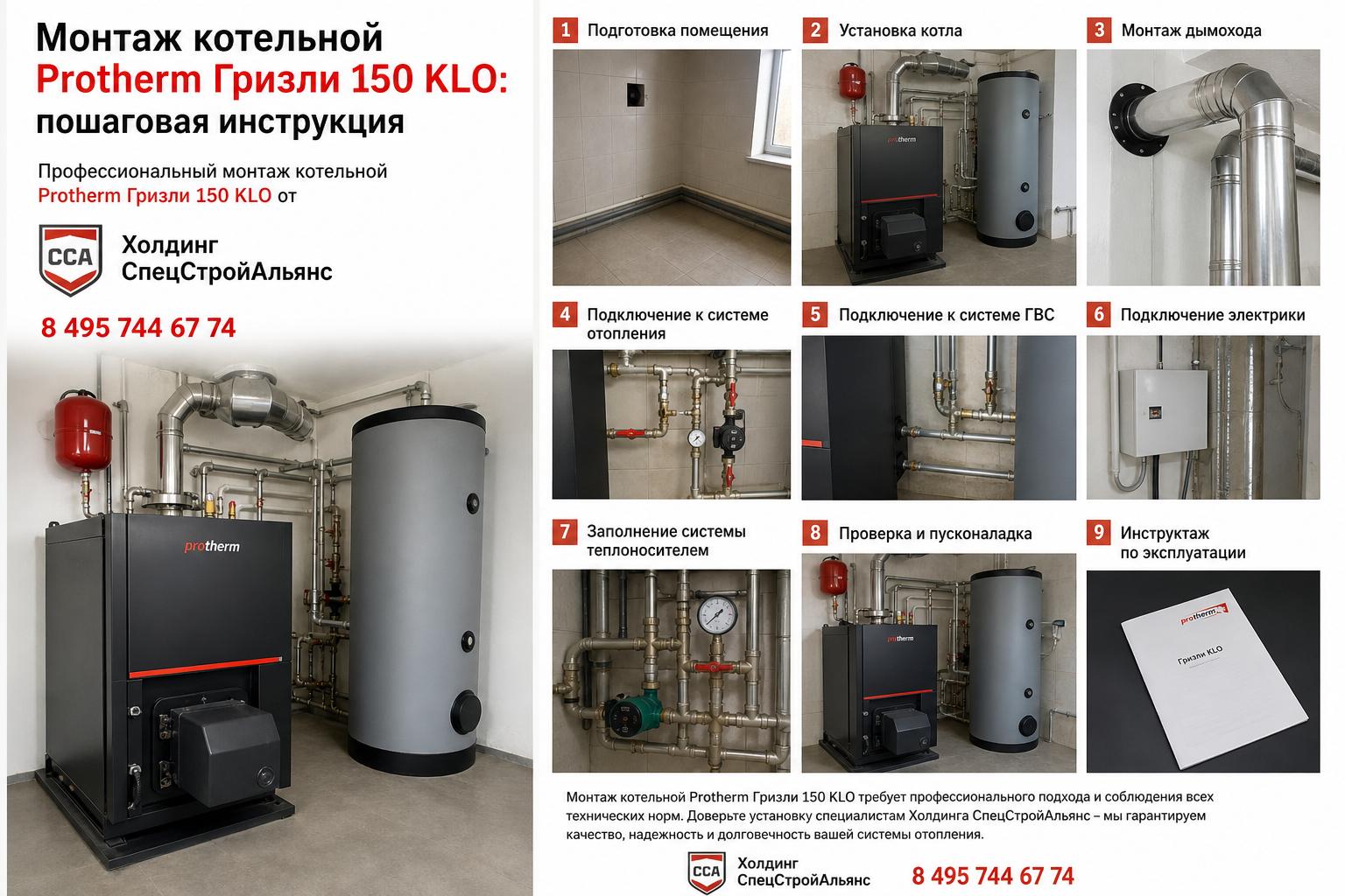 Профессиональный монтаж котельной Protherm Гризли 150 KLO от Профессиональный монтаж котельной Protherm Гризли 150 KLO от