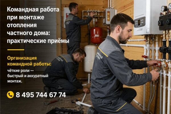 Командная работа при монтаже отопления частного дома