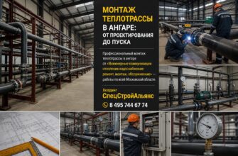 Монтаж теплотрассы в ангаре