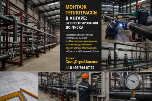 Монтаж теплотрассы в ангаре